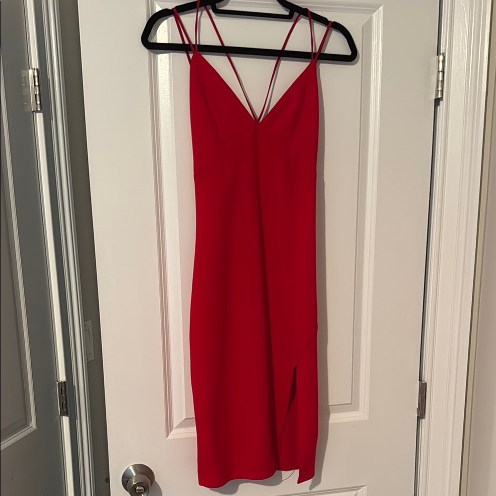 Red Sheath Midi Dress with Spaghetti Straps